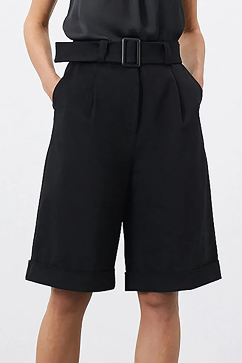 Casual Simplicity Solid With Belt High Waist Type A Solid Color Bottoms
