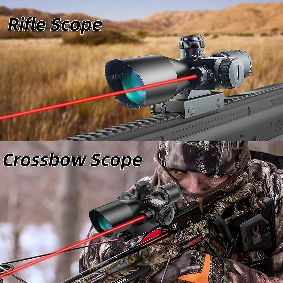 ohhunt® 2.5-10x40 Red Green Illuminated Tactical Rifle Scope Crossbow Scope with Red Laser Combo Less Than 5mW Output