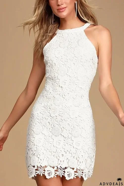 Halter Neck Lace Bodycon Dress