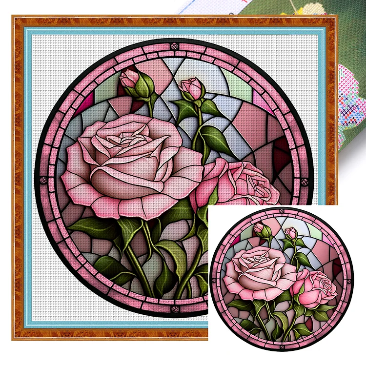 Glass Art - Rose 11CT Stamped Cross Stitch 50*50CM