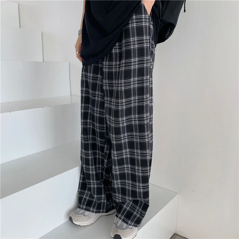 Oversize 3XL Plaid Pants Women Casual Loose Wide Leg Trousers Ins Retro Hip-hop Unisex Streetwear Teens Straight Trousers