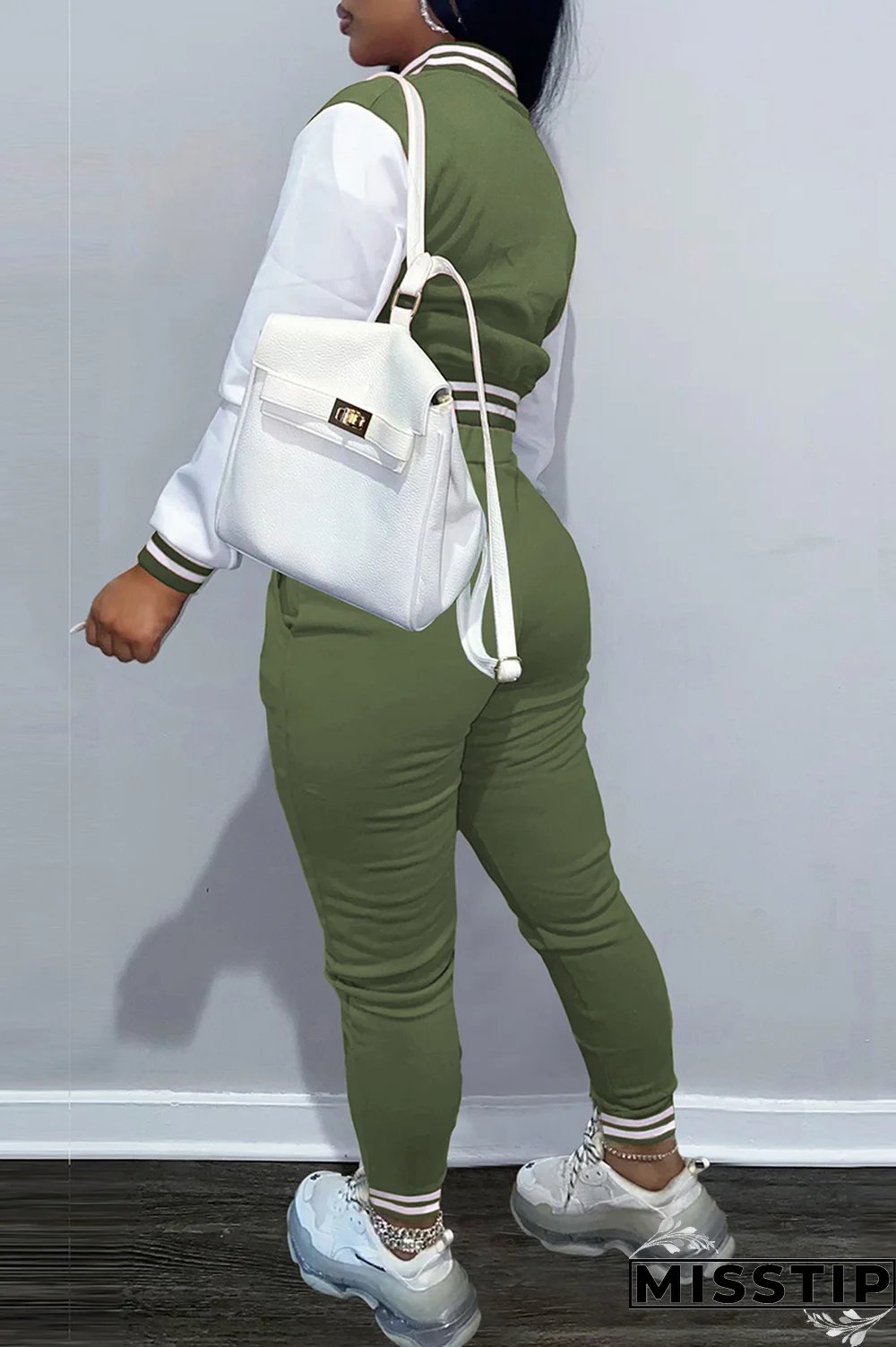 Army Green Street Print Buckle Cardigan Collar Long Sleeve Two Pieces