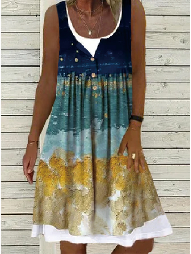 Ombre U-Neck Loosen Short Sleeve Knit Dress
