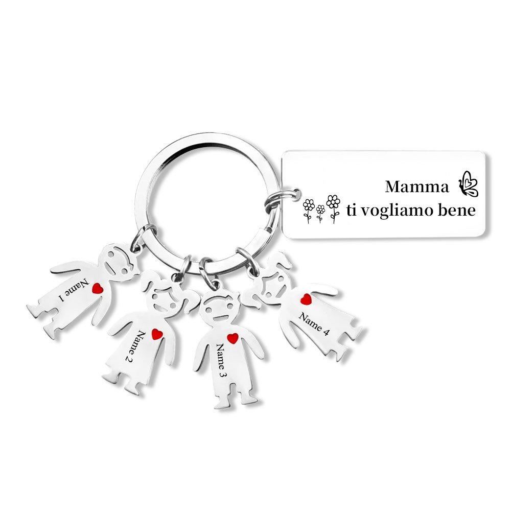 Festa della Mamma Mamma ti voglio bene-Portachiavi ciondolo bambino 4 nomi personalizzati regalo per mamma
