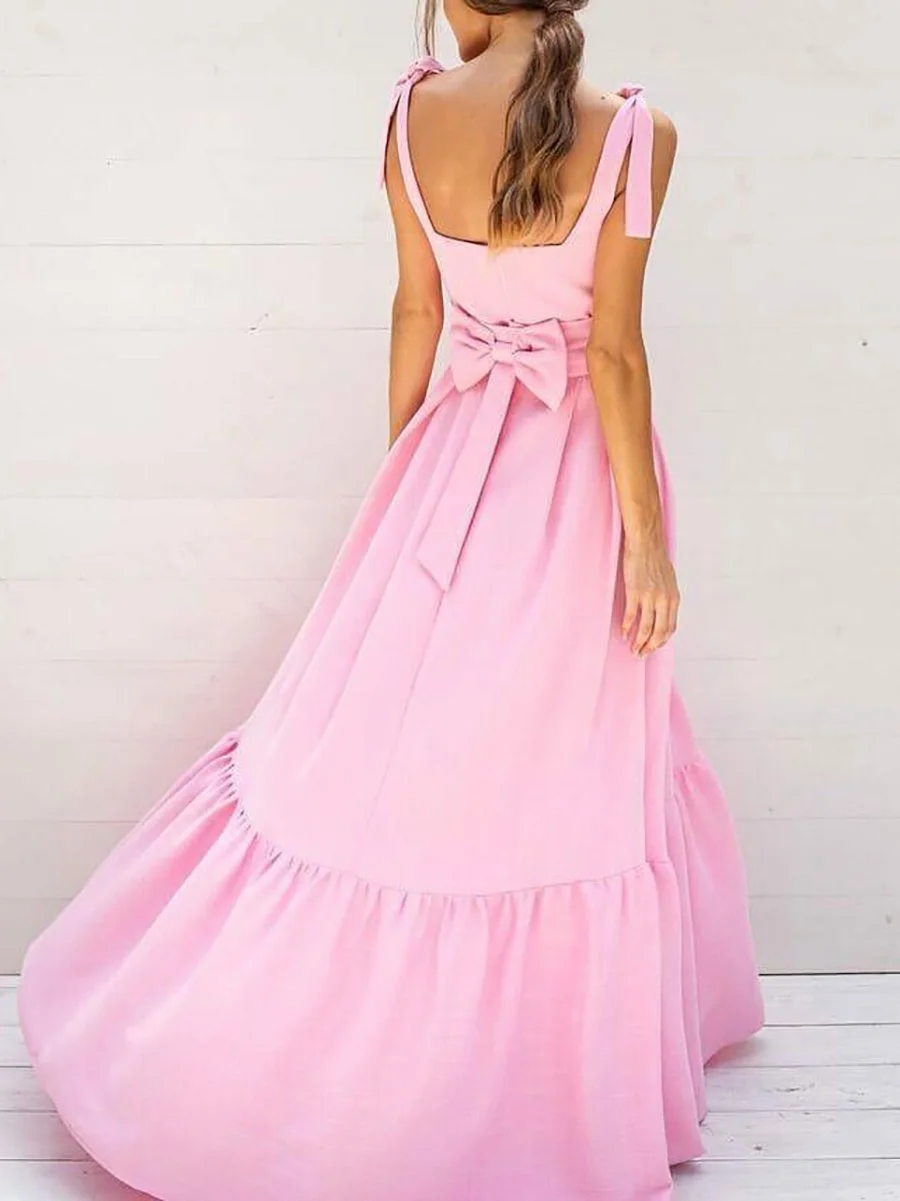 Square Neck Sleeveless Maxi A-Line Dress