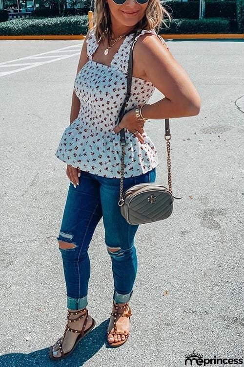 Elastic Floral Print Slip Top