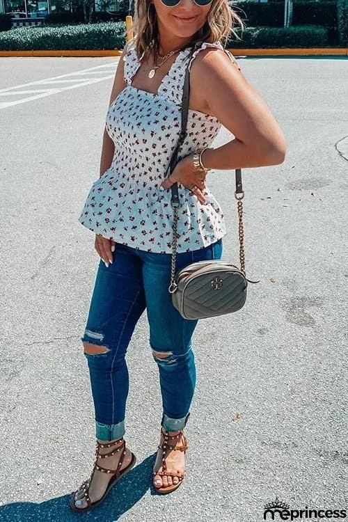 Elastic Floral Print Slip Top