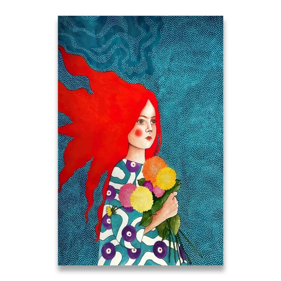 Vintage Abstract Girl Hair Flower Women Wall Art Canvas Painting Fashion Nordic Poster Wall Pictures For Living Room Unframed