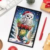 (US Local)Christmas Owl A5 Size Diamond Painting Notebook Set with 4Pcs Bookmark Gift
