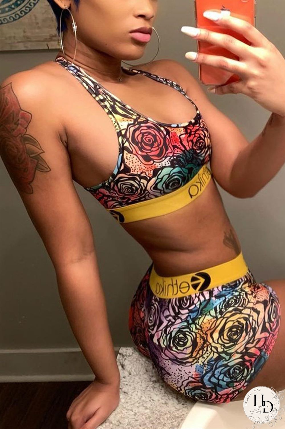 Red Fashion Sexy Printed Vest Shorts Set