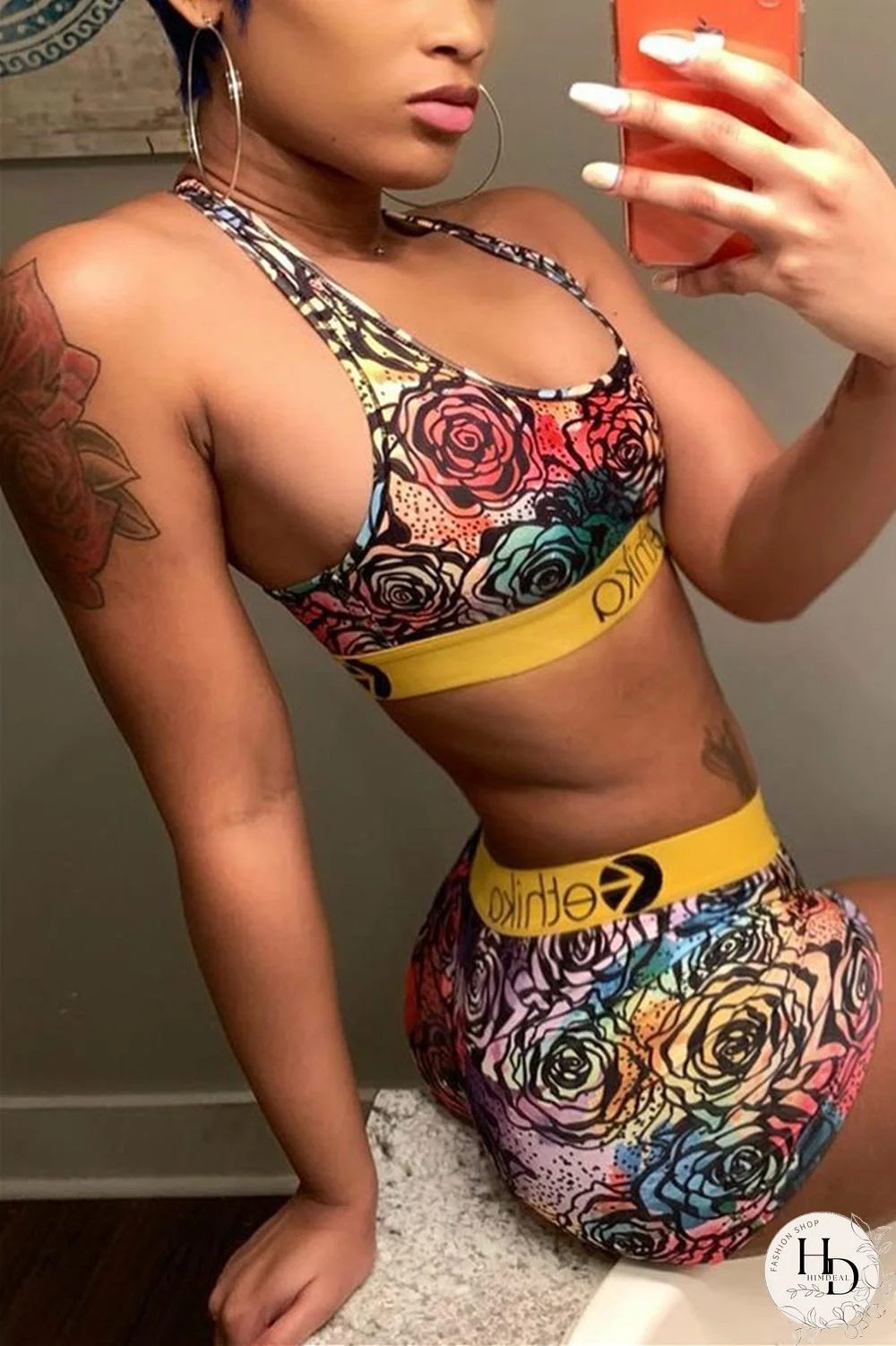 Red Fashion Sexy Printed Vest Shorts Set