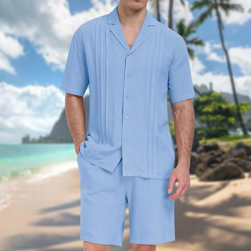 Men's Outdoor Leisure Beach Vacation Editing Edge Strips Linen Sets