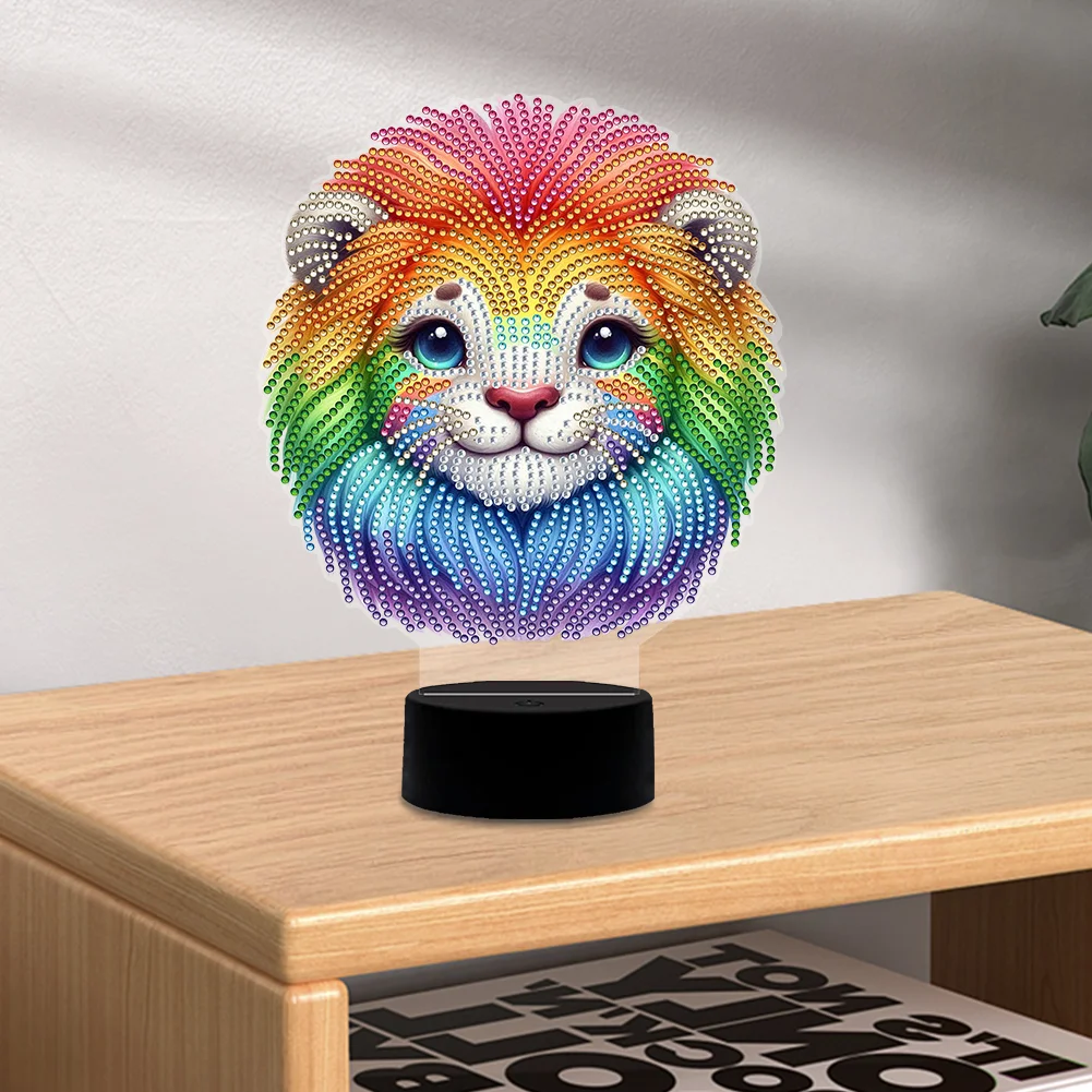 DIY Animal Lion Diamond Painting Night Light Diamond Art Lamp Home Decoration
