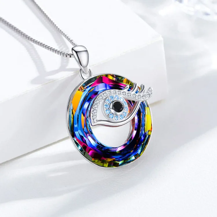 S925 You Always be Protected Colorful Crystal Evil Eye Necklace