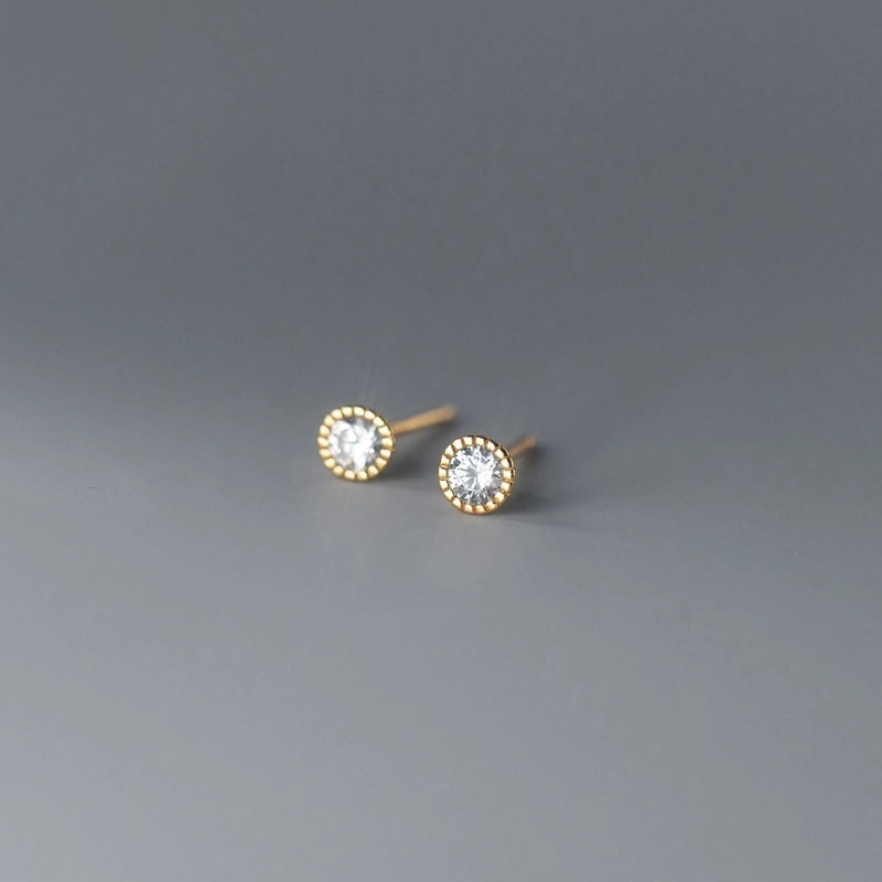 1 Pair 925 Sterling Silver Zircon Solid Color Ear Studs