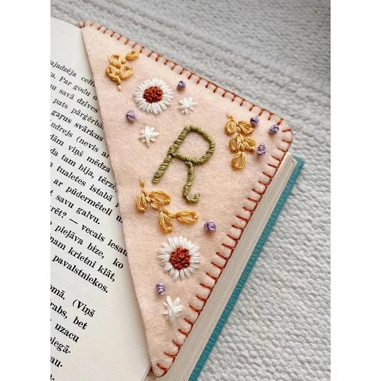 Rosiedelight Personalized hand embroidered corner bookmark