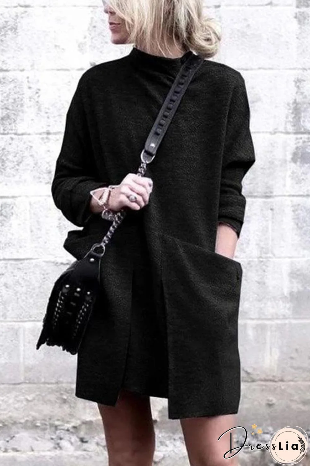 Fashion Round Neck Pocket Dress