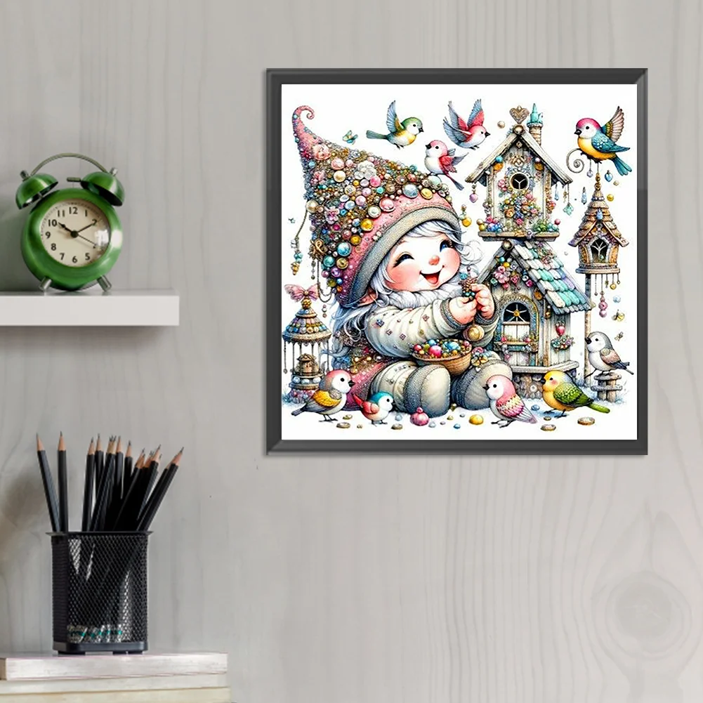 Diamond Painting - Full Round Drill - Cute Gnome Bird Nest(Canvas|30*30cm)