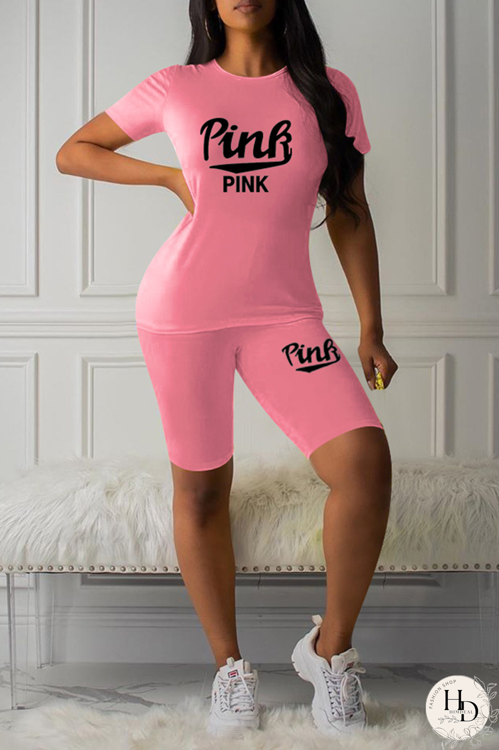 Black Sexy Print Patchwork O Neck Short Sleeve Two Pieces