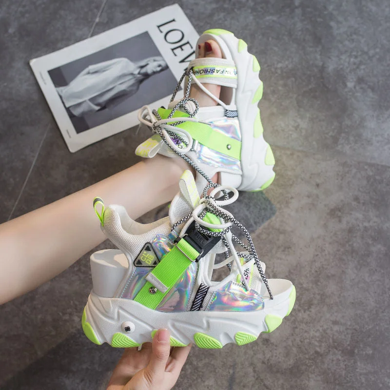 Comemore Leisure Lady Platform Chunky Sandals Mixed Color Shoes Sports Wedge White Sandals Women High Heel Beach Casual Shoes 34