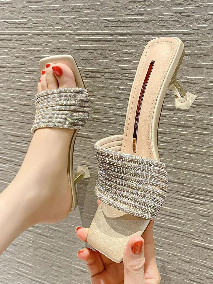 Rhinestone stiletto high-heeled slippers