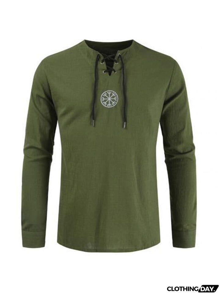 Lace Up Black Long Sleeve Shirt Mens