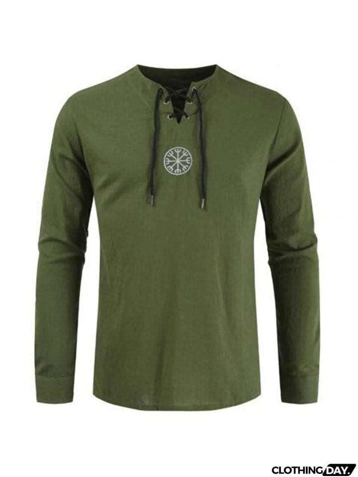 Lace Up Black Long Sleeve Shirt Mens