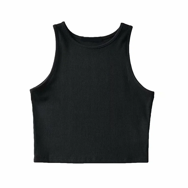 Aachoae Lady Solid Tank Tops Summer O Neck Knitted Tank Women Sheath Casual Cropped Tops Sleeveless Vest Jumper Ropa Mujer S-M