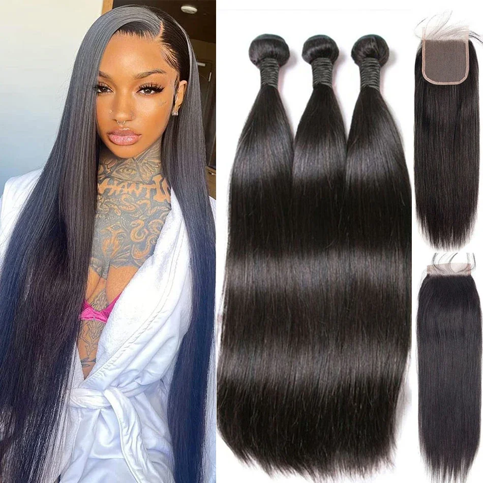 12A 3PCS + 5x5 HD Lace Closure Straight 3 Bundles With 5X5 HD Lace Closure Vrigin Human Hair Exrension