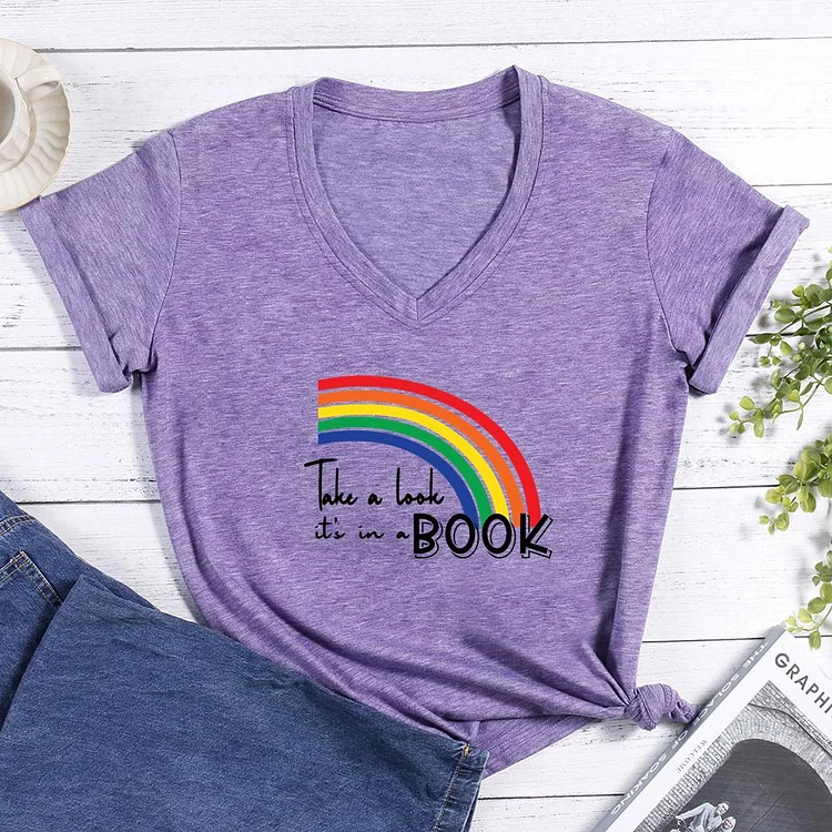 Take a look it's in a book V-neck T-shirt-0025756