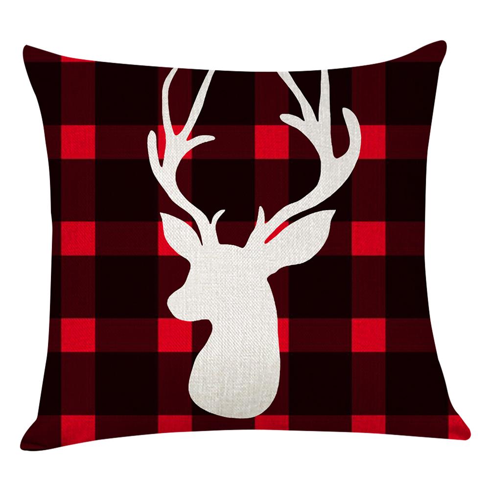 

Elk Print Checked Xmas Pillow Case Sofa Cushion Cover Home Party Decor (2, 501 Original