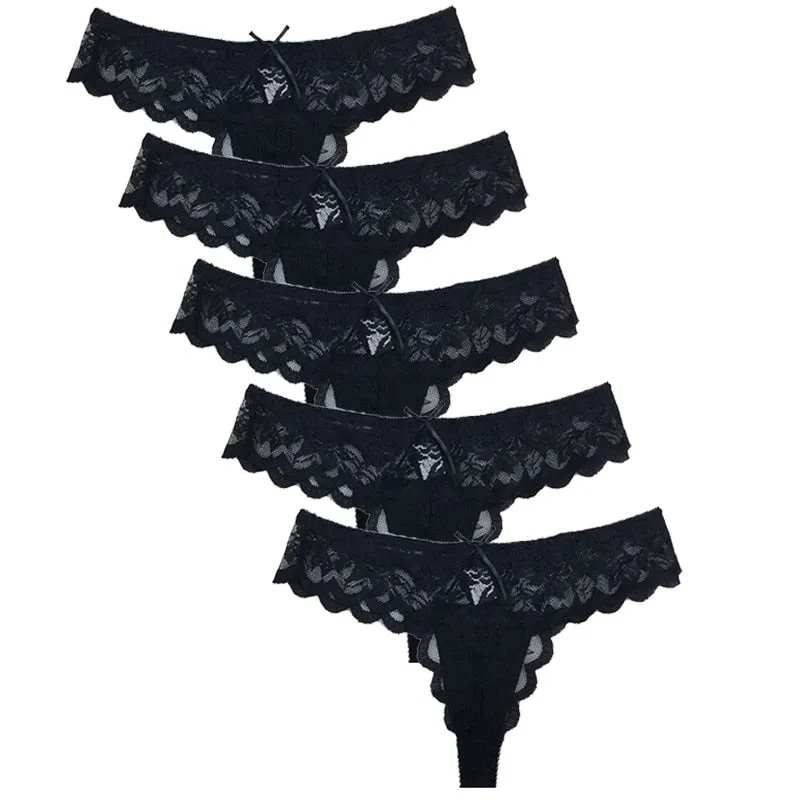 5pcs Women Panties Sexy Thongs G-string Lace Lingerie Female Underwear Ladies Low Waist T-back Gift Beautiful Underpants