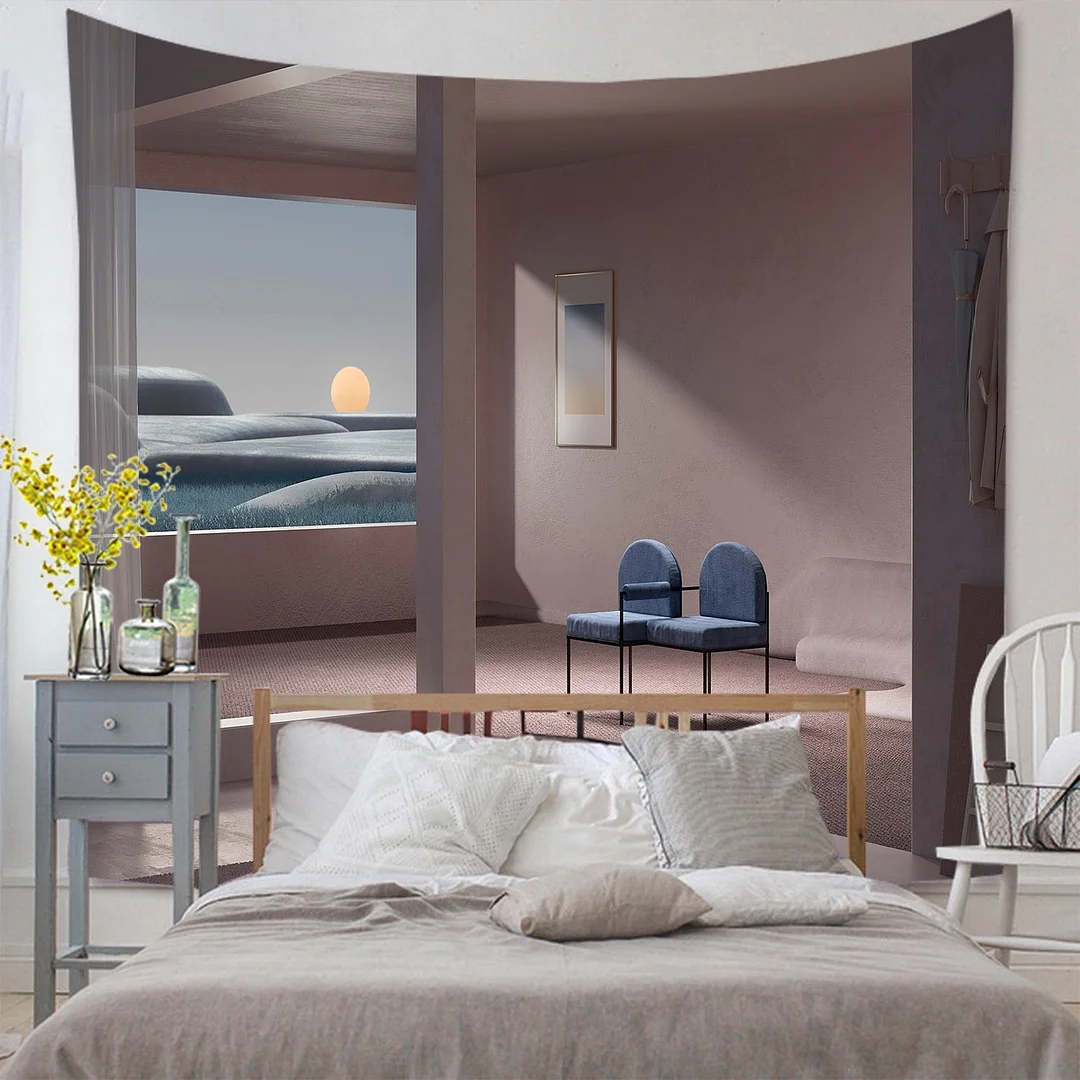 Window Tapestry View Green Plant 3D Sea Flowers Wall Hanging Carpet Blanket Bedspread Yoga Towel Home Beach Wall Decor Dropship