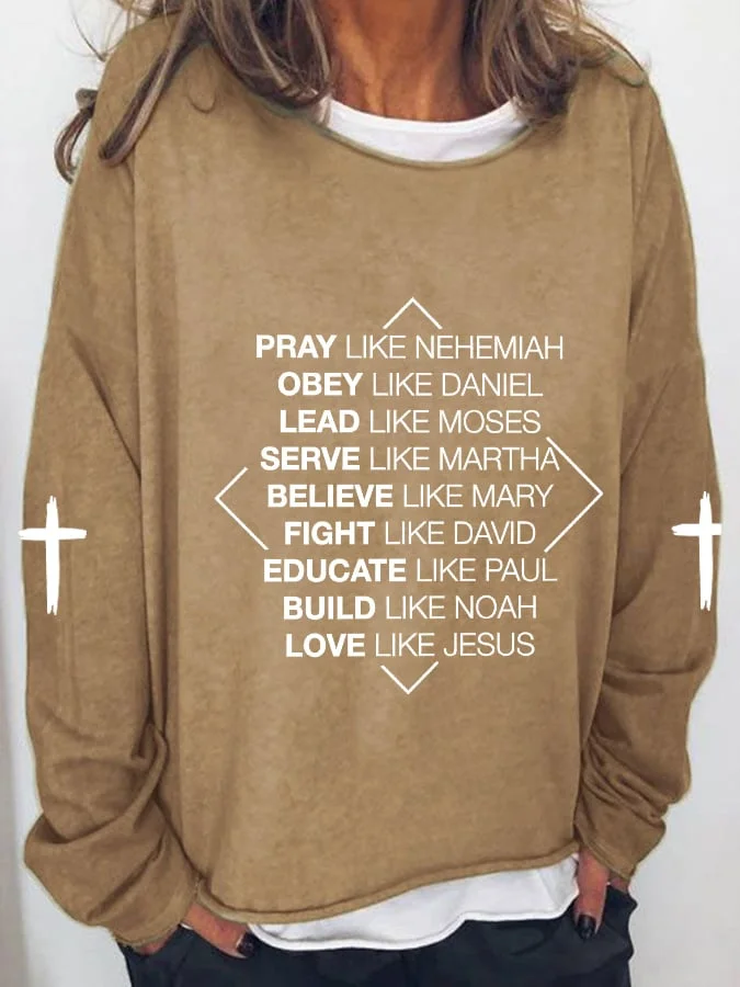 Women's Love Like Jesus Print Casual Long Sleeve T-Shirt