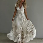 Women's Vintage Boho Floral Art  Short-sleeved Maxi Dress - Image 2