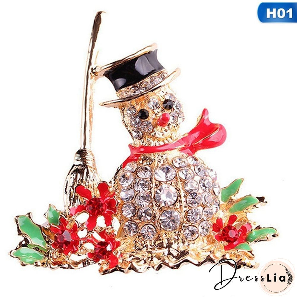 Fashion Crystal Christmas Snowman Christmas Tree Deer Brooch Pin Collar Womens Jewellery Xmas Party Jewelry