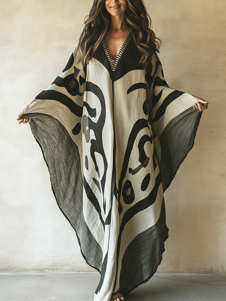 Terra Poem Linen V-neck Long Kaftan