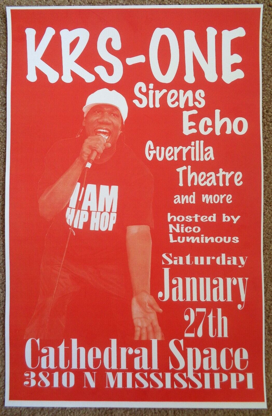 KRS-ONE 2007 Gig POSTER Portland Oregon Concert