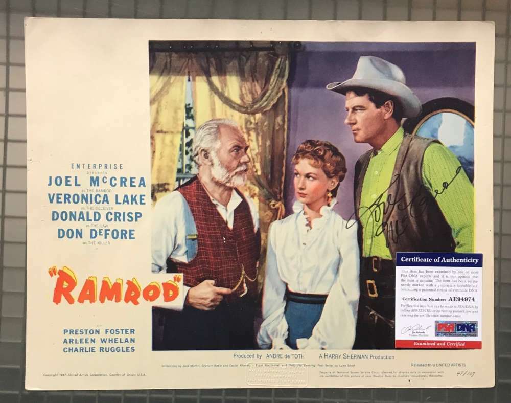 Joel Mccrea Psa Dna Signed 11x14 Ramrod Vintage Lobby Card Original Autograph