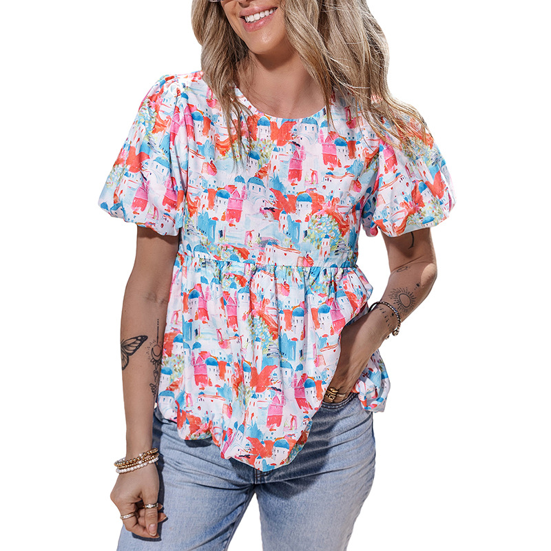 Mature Women's Cute Anti-aging Fashion Round Neck Short-sleeved Shirt Tops