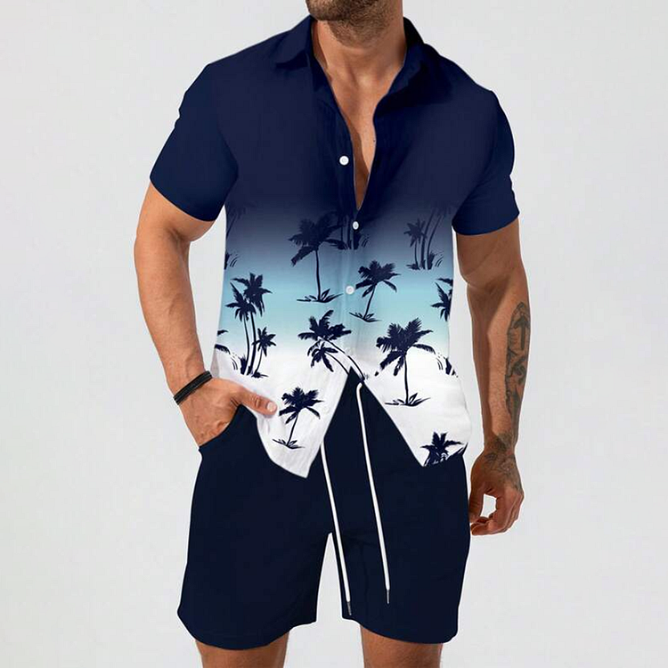 BrosWear Gradient Color Coconut Tree Shirt And Shorts Co-Ord
