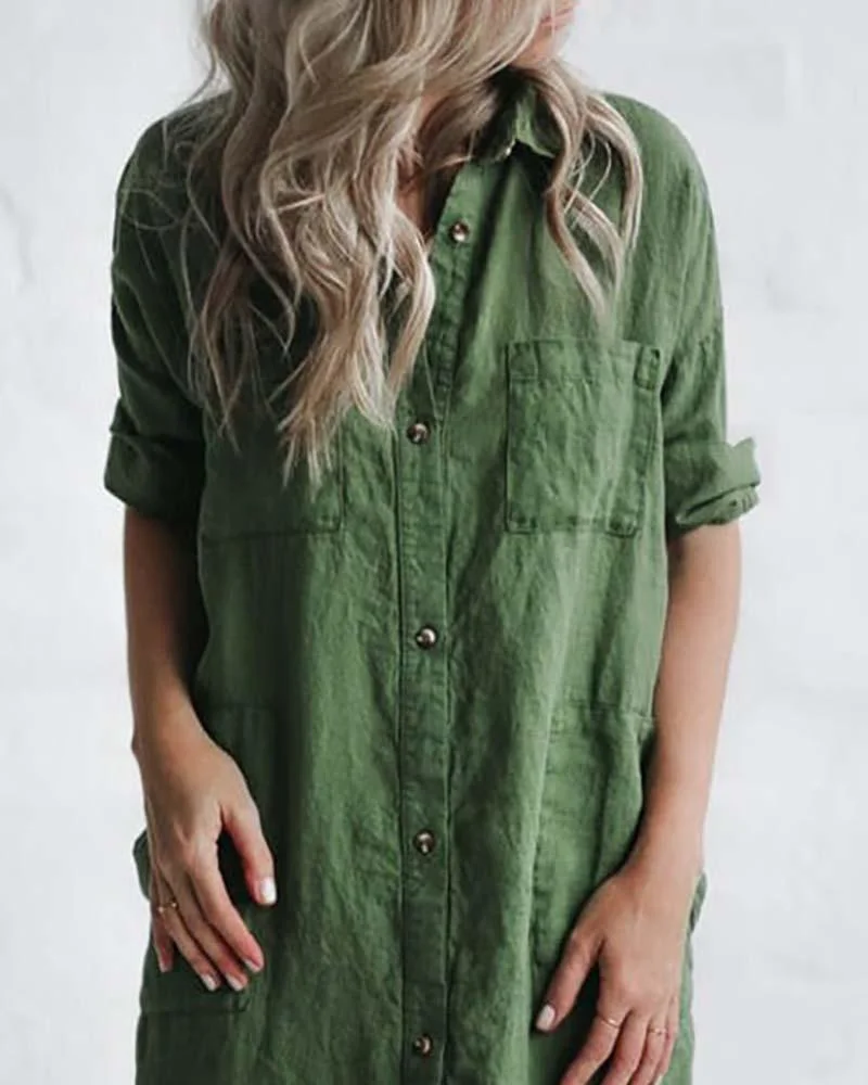 Solid Color Simple Shirt Dress