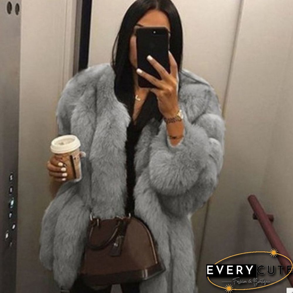 Womens Fall Winter Luxury Faux Fur Coat Elegant Furry Thick Warm Jacket Party Cardigan