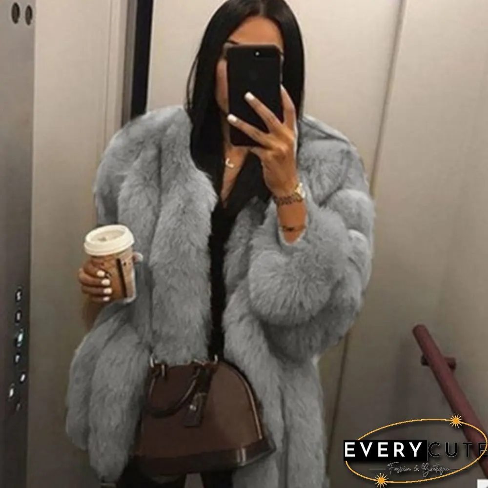 Womens Fall Winter Luxury Faux Fur Coat Elegant Furry Thick Warm Jacket Party Cardigan