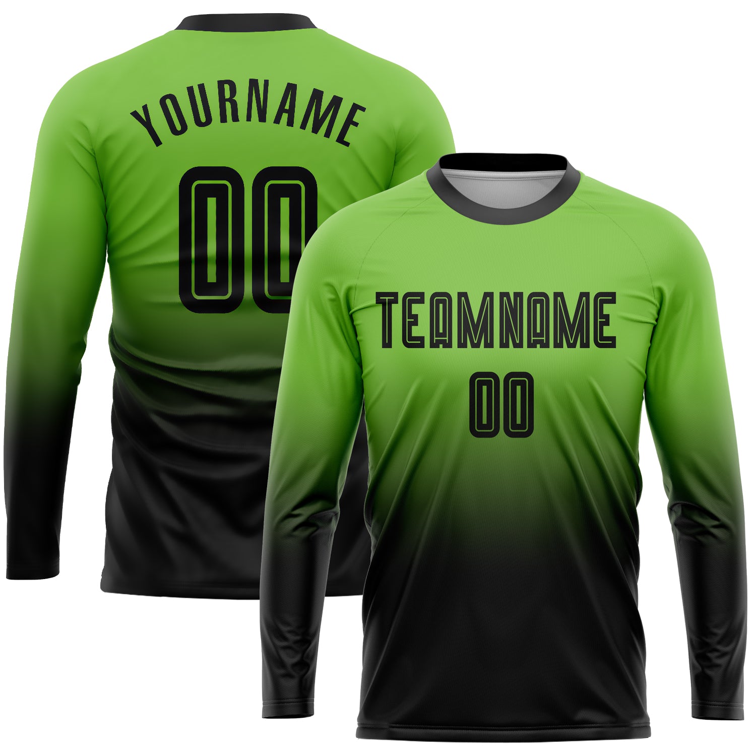 Custom Neon Green Black Sublimation Long Sleeve Fade Fashion Soccer Uniform Jersey | captainssportss.com
