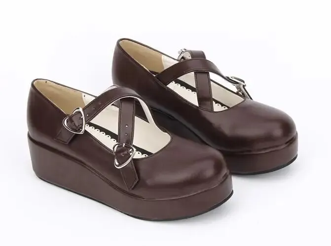 VCshoes Woman Mori Girl Lolita Cosplay Shoes Lady Mid Wedges Heels Pumps Women Princess Dress Party Shoes 2 Buckle