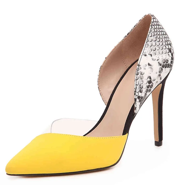 Yellow and Python transparent PVC Stiletto Heels Pumps |FSJ Shoes