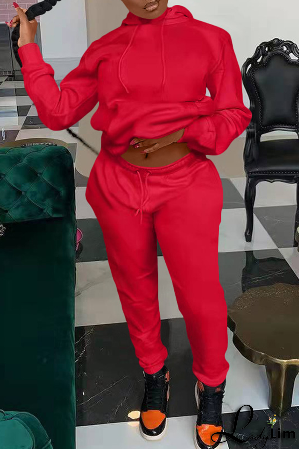 Blue Casual Solid Split Joint Hooded Collar Long Sleeve Two Pieces