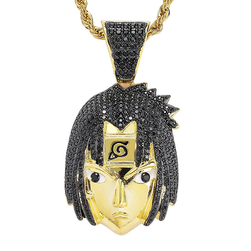 Naruto Sasuke Iced Out Bling Black CZ Stone Pendants