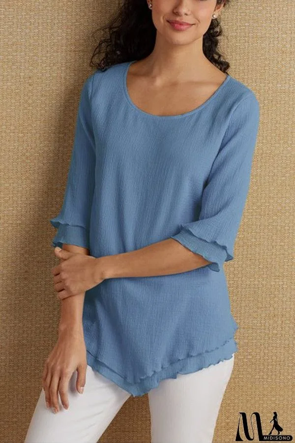 MidiSono - Layered Mid-sleeve Chiffon Top